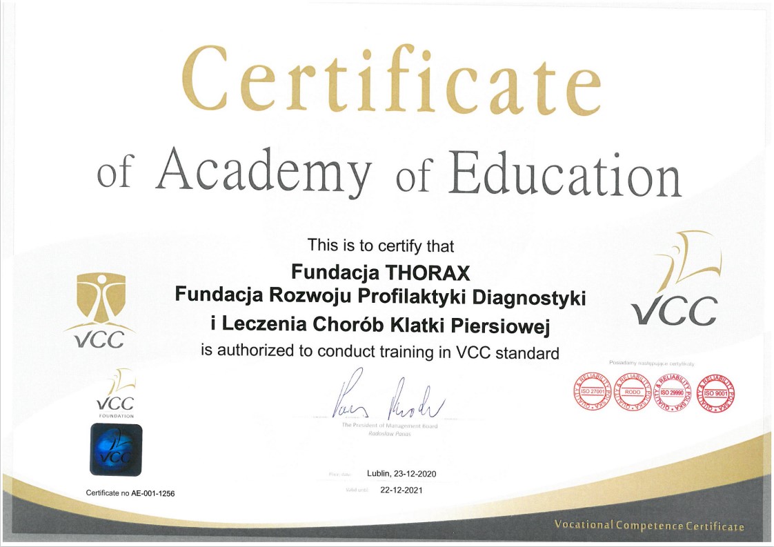 Certyficate of Academy of Education